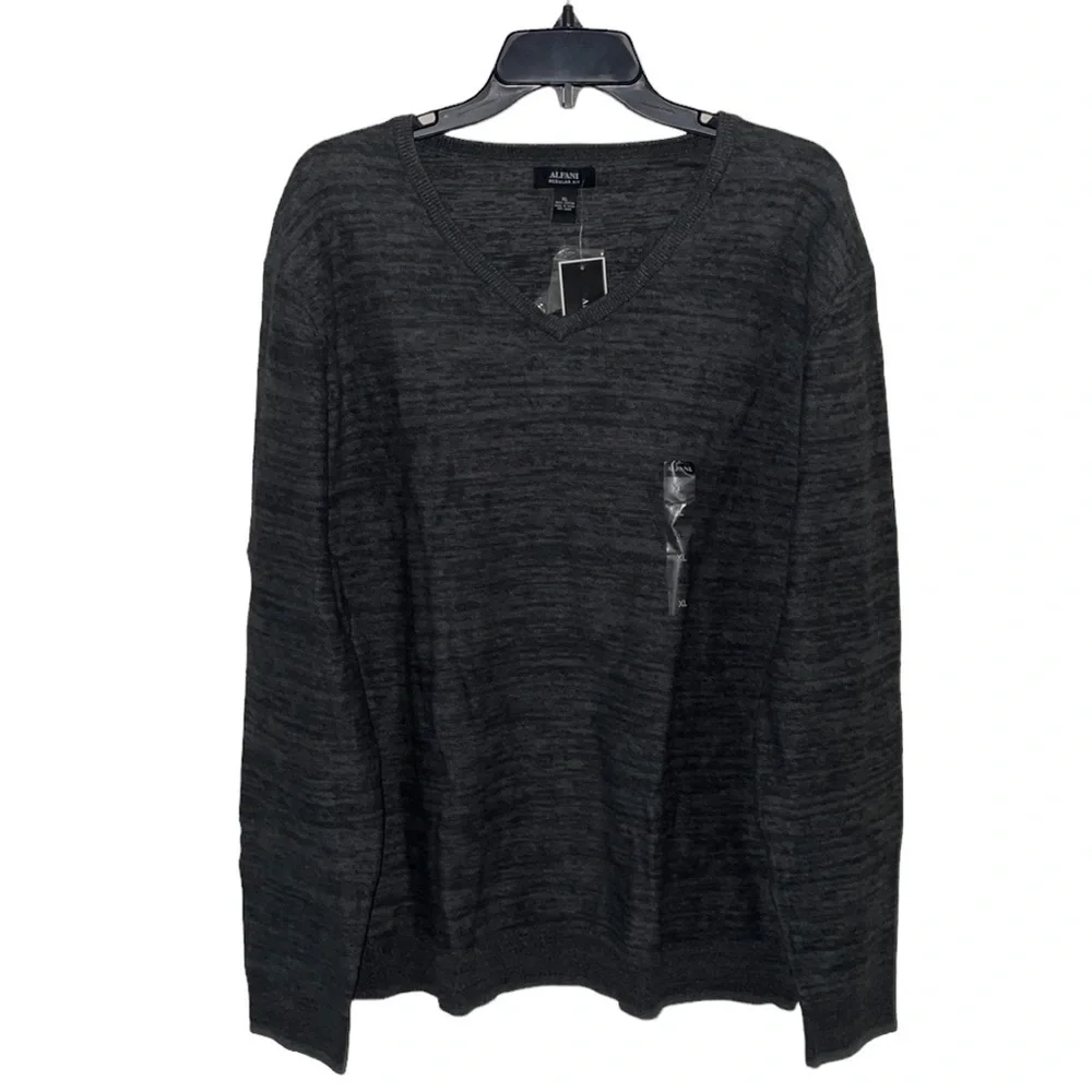 Alfani Gray V-Neck‎ Long Sleeve Sweater Regular Fit Mens Size XL
